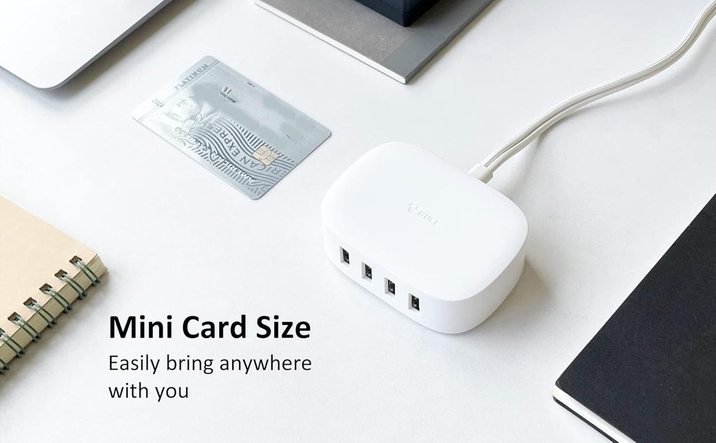 USB Charging Station 4 Port - BULL USB Charger Block Multiple, Wall Charger Cable White 6ft Charging Hub for Multiple Devices (ULlisted)