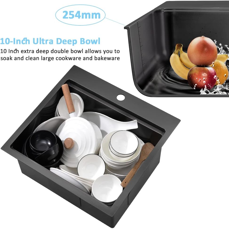 15 Inch Black Bar Sink Drop In Workstation-Bokaiya 15x15 Drop In Bar Sink Small Kitchen Outdoor Rv Sink 16 Gauge Black Stainless Steel Single Bowl Kitchen Sinks with Cutting Board