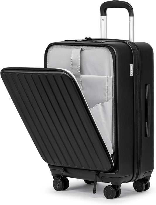 KYME 22-Inch Hardside Suitcase - Small Luggage, 100% PC Hard Shell with Laptop Compartment, TSA Lock, Double Wheels for Men & Women, Black