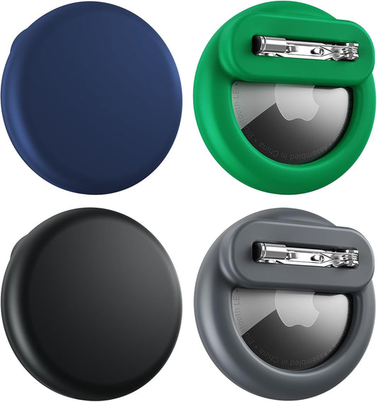 Compatible for Air Tags-4 Pack Apple Kids Hidden, for AirTag Hidden Kid Holder with Invisible Pin, for Kids, Elderly, Luggage, Clothing (Black Dark Green Gray Navy Blue)