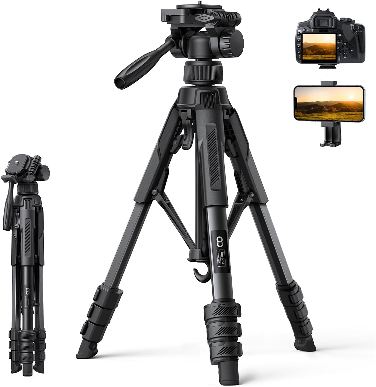 Lamicall Camera Tripod - 17.6LBS Max Load Tripod for Camera with Rapid Leg Deployment Phone Tripods for Video Recording Photo Vlog, 67" Camera Stand with Phone Holder & Carry Bag for DSLR iPhone GoPro