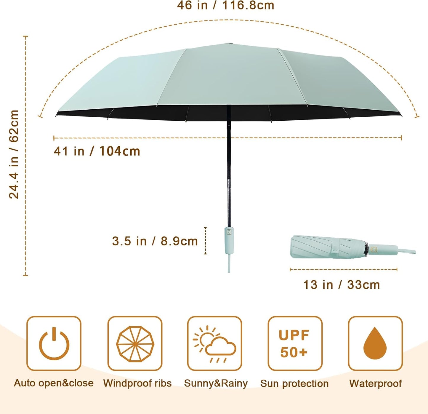 2-Pack Windproof, Waterproof, UV-Blocking Portable Travel Umbrella, Compact Sun & Rain Folding Umbrella, Double Rib Structure, Large Auto Open and Close Car Umbrella