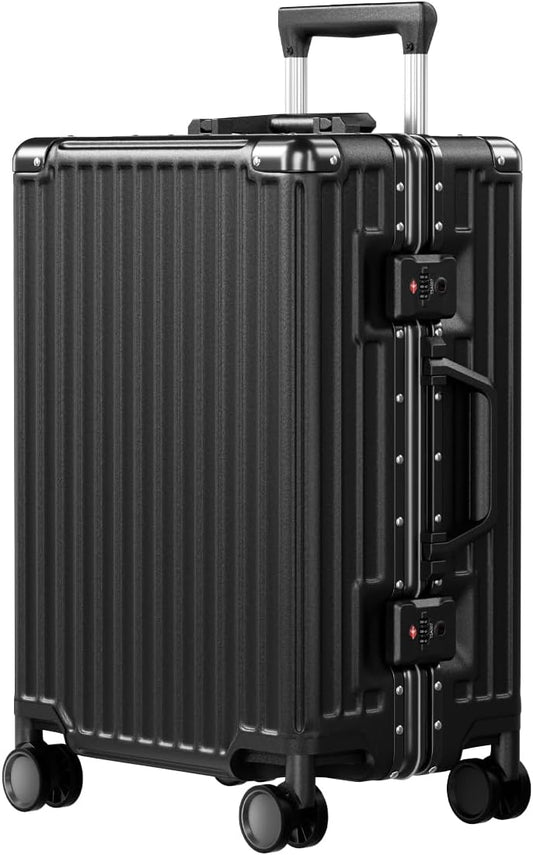 AnyZip Carry On Luggage PC+ABS Aluminum Frame Zipperless Luggage Hard Shell Suitcase with TSA Lock Double Spinner Wheels 20 Inch Black