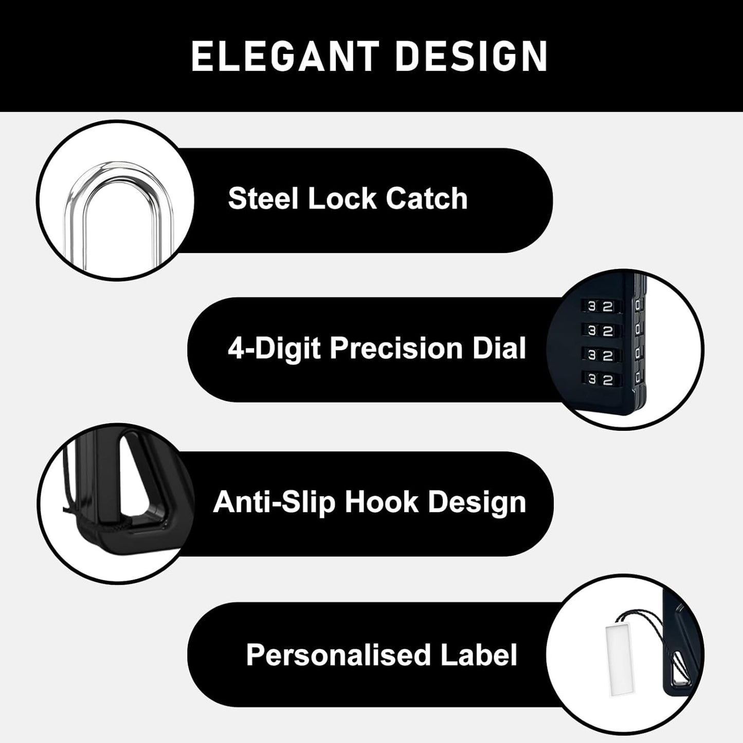 LAFENLIN 2 Pack Combination Locks, Locker Locks with Writable Tag, 4 Digit Padlock for Cases, Gym, Backpack, Backyard Gate, Fence, Hasp, Indoor, Outdoor Gate Lock, Weatherproof (Black - NO Key)