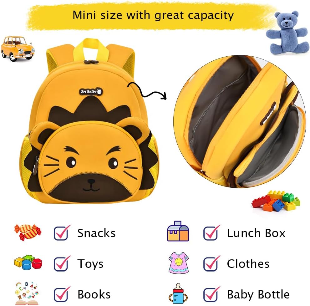 Padgene Toddler Backpacks Kids Preschool Backpack Waterproof Neoprene Animal Schoolbag Lunch backpack 3D Cartoon Mini Travel Bag for Boys Girls Ages 3-5