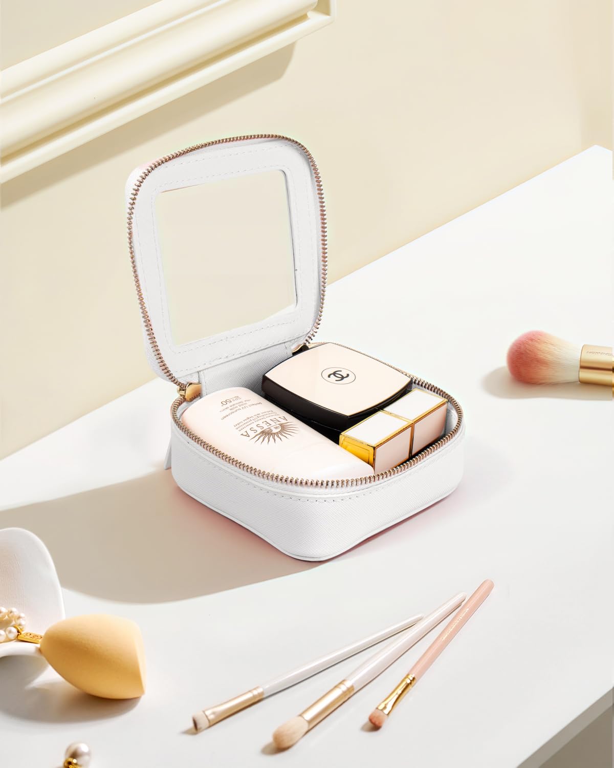 LETGO Clear Makeup Bags Small, Small Clear Makeup Bag for Purse,Mini Makeup Pouch Purse Organizer Fit Carry-on Travel Essentials,Cute Cosmetic Bags for Car Accessories for Women (Mini-White)