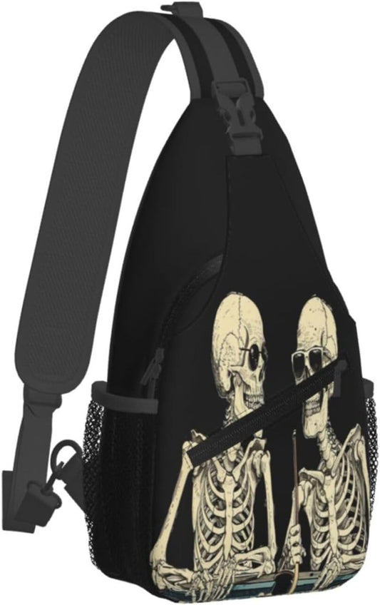 SUPLUCHOM Sling Bag Funny Skeleton Hiking Daypack Crossbody Shoulder Backpack Travel Chest Pack for Men Women
