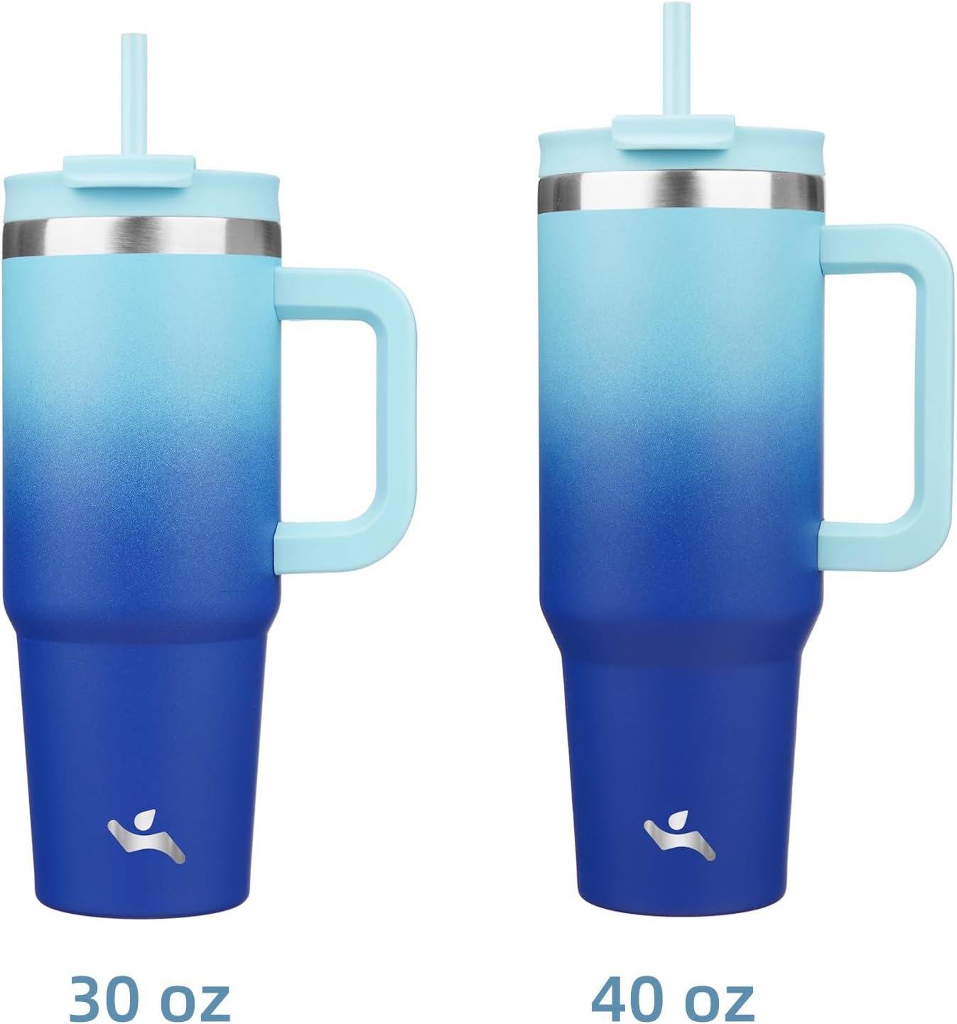 30 oz Tumbler with Handle and 2 Straws,2 in 1 Lid Insulated Water Bottle Stainless Steel Travel Coffee Mug,Sky