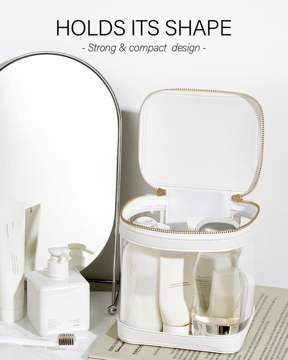 ROWNYEON Clear Makeup Case Toiletry Bag Multipurpose Travel Makeup Train Case Portable Cosmetic Organizer Transparent Storage Bag