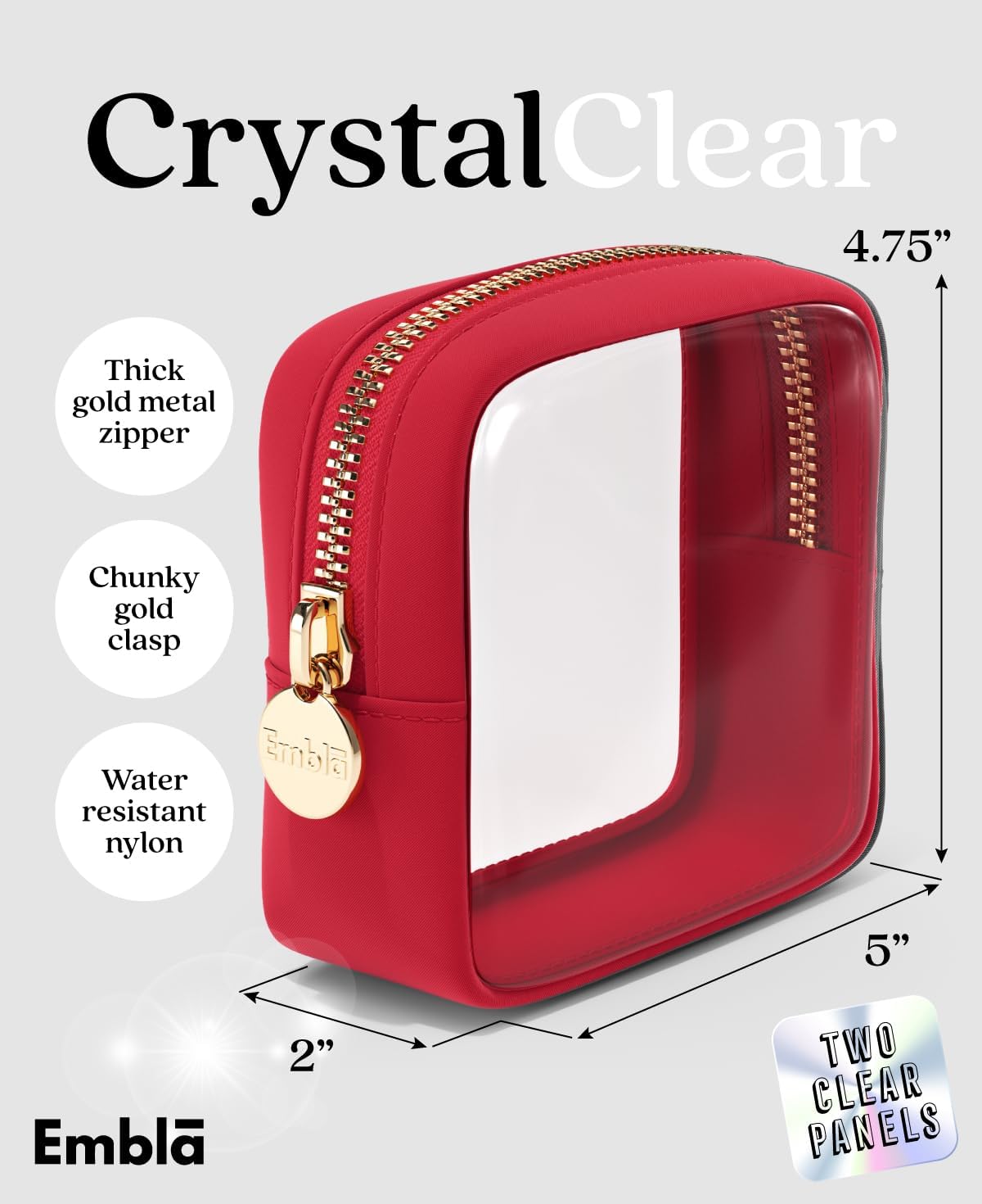 Clear Makeup Bag Zipper Pouch, Transparent Cosmetic Case Organizer, TSA Approved Travel Toiletry Case, Travel Accessories Essentials Makeup Tote for Women, Mini Cute Make up Bag for Purse - Ruby