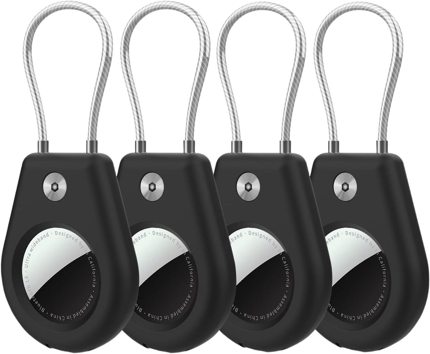 4 Pack Protect Case Compatible with Apple AirTag, Secure GPS Tracker Holder with Wire Cable Shockproof & Anti-Theif Suitable for Keychain, Keys, Luggage, Bags and Kids