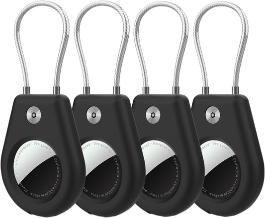 4 Pack Protect Case Compatible with Apple AirTag, Secure GPS Tracker Holder with Wire Cable Shockproof & Anti-Theif Suitable for Keychain, Keys, Luggage, Bags and Kids