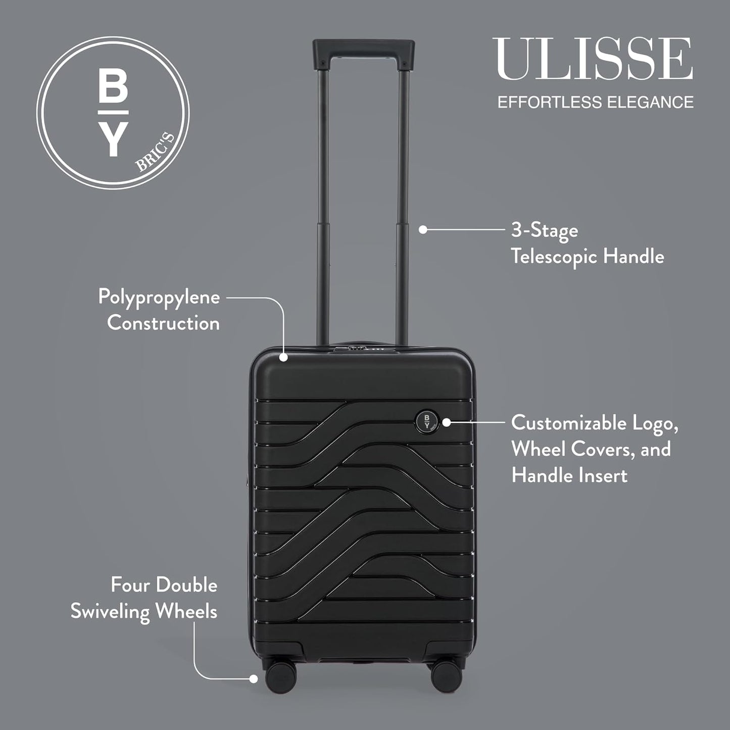 Bric's B|Y Ulisse Spinner Carry-On Suitcase, Lightweight Expandable Hard Shell Luggage with TSA Lock and Smooth 360° Wheels 21 Inch – Black