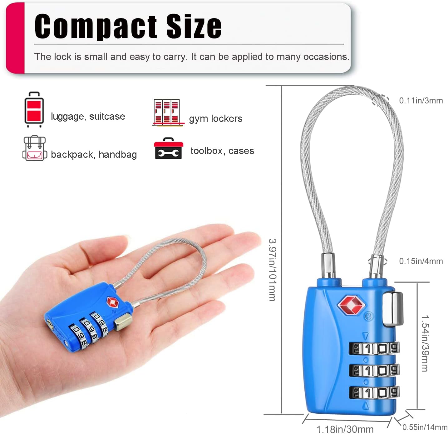 ZHEGE TSA Wire Lock for Travel, Luggage, Suitcase, Baggage, Backpack, Pistol Case (Blue)