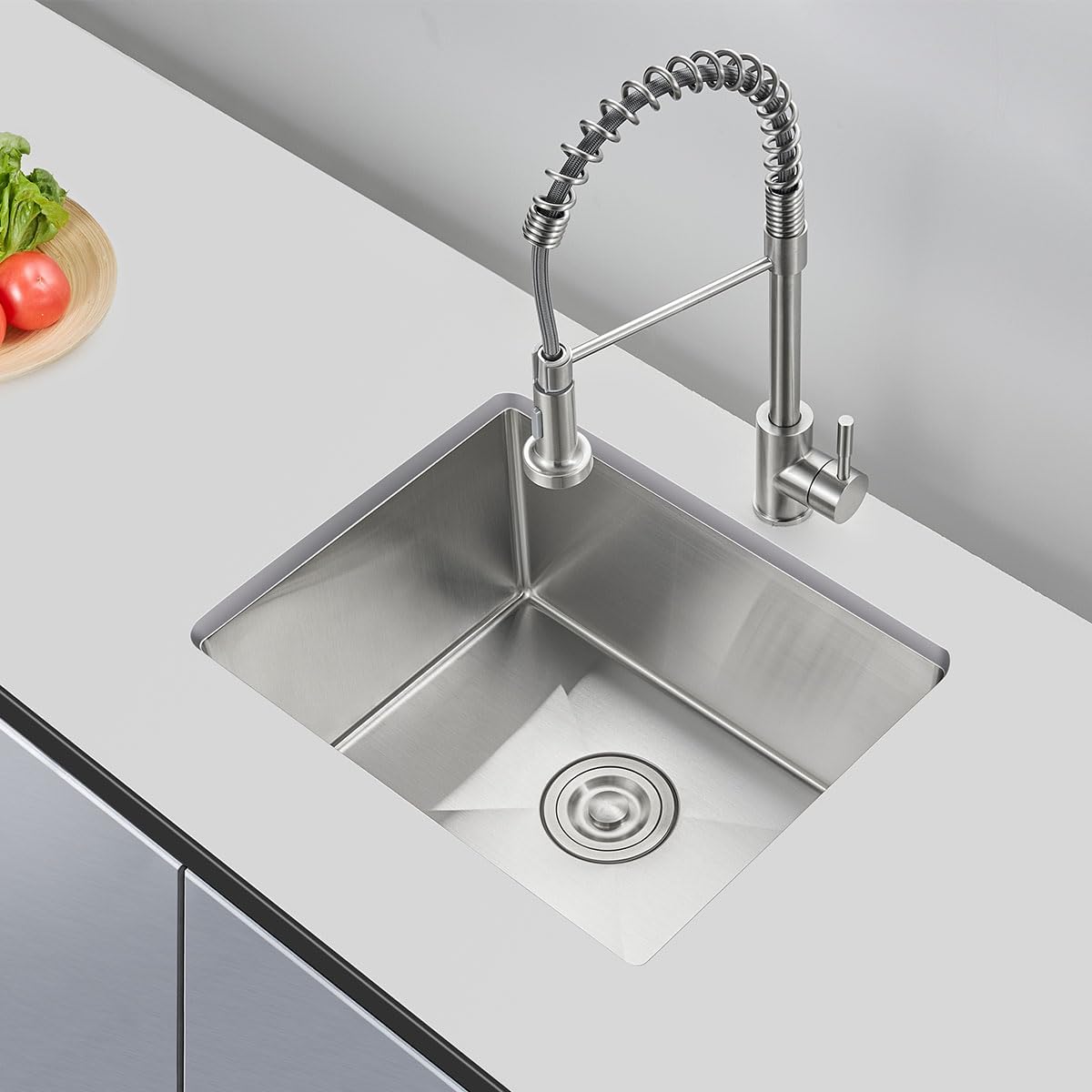 20 x 16 Inch Undermount Kitchen Sink, 304 Stainless Steel Single Bowl Small Kitchen Bar Sink Undermount, Brushed Nickel