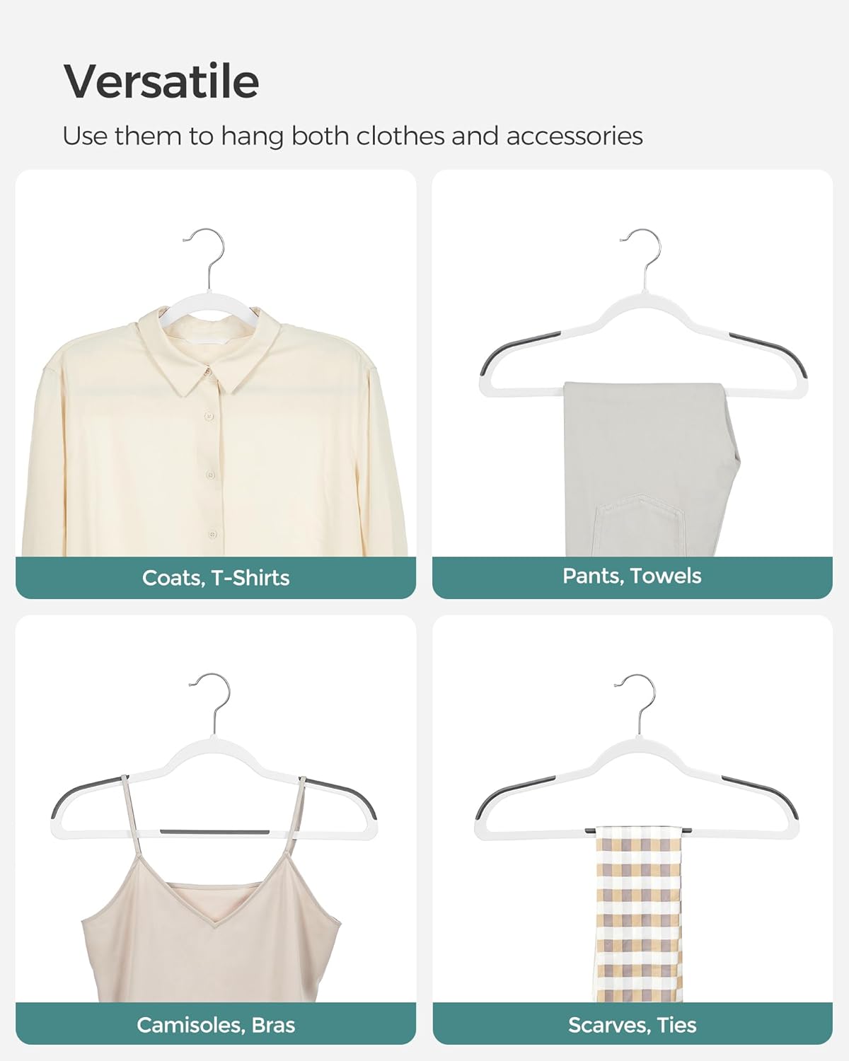 SONGMICS Clothes Hangers, Pack of 30 Plastic Coat Hangers, Space-Saving, White and Dark Gray UCRP050W03