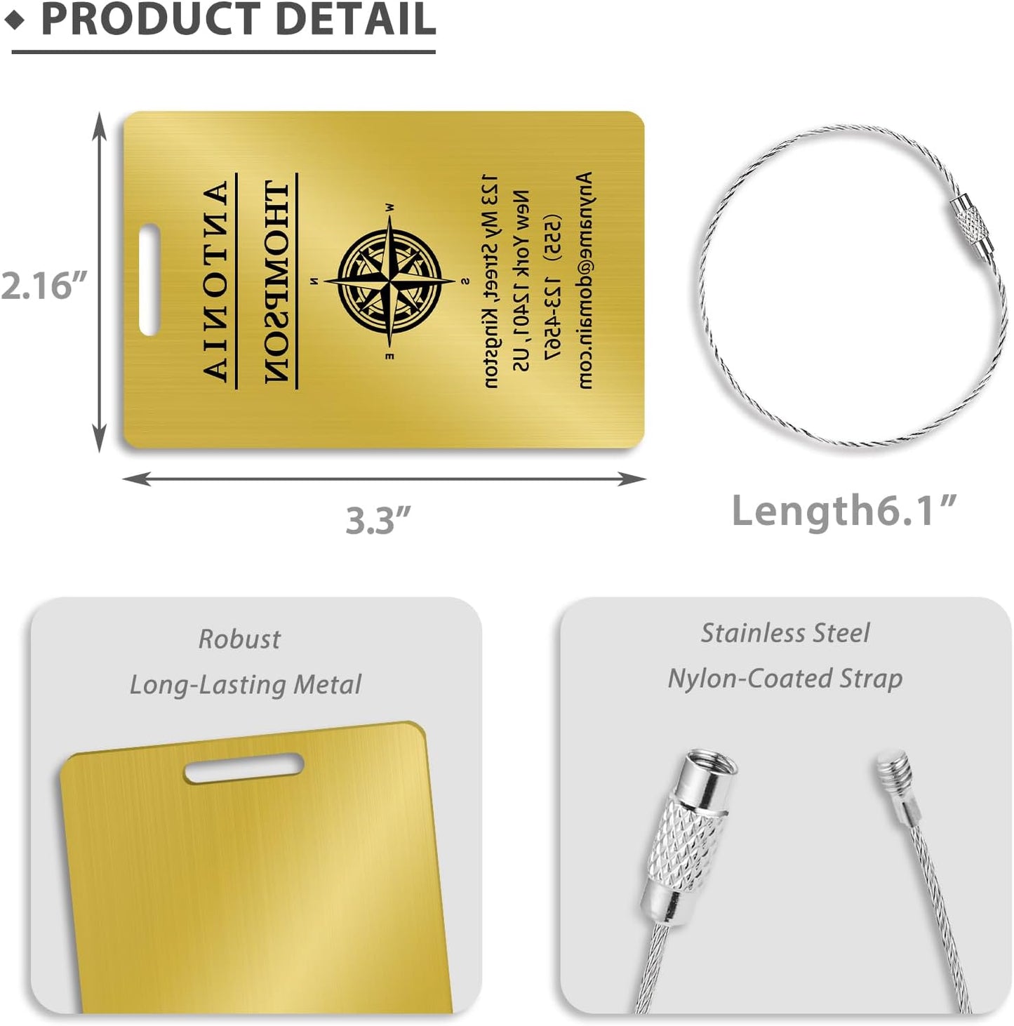 Personalized Luggage Tags for Suitcases (2/4/6/8 Pack) - Custom Engraved Metal Travel Tag, Customizable Pattern/Name/Text for Bags Backpacks Suitcases