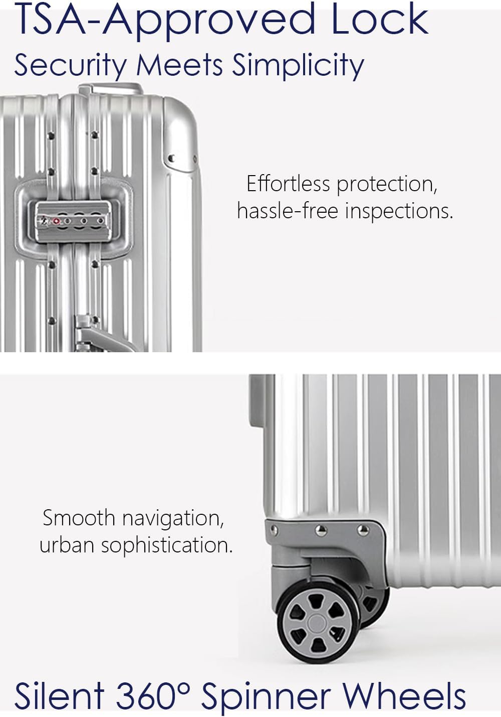 HotWay 24 Inch All Aluminum Checked In Luggage with Wheels, Hard Shell Zipperless Suitcase with TSA Locks, Silver Travel Luggage (22x14x9 Airline Approved)