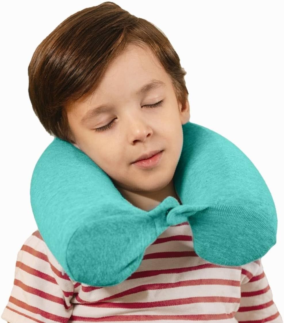 Dot&Dot Green Twist Memory Foam Kids Travel Pillow for Airplanes - Kids Neck Pillows for Sleeping - Airplane Pillow for Neck Support, Chin, Lumbar, Leg - Adjustable Toddler Neck Pillow