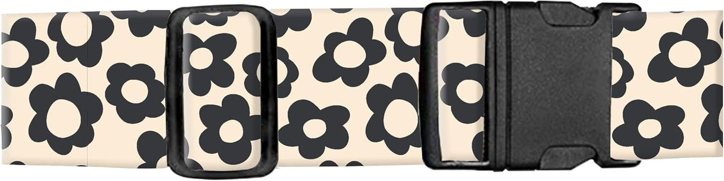 Luggage Straps for Suitcases, Adjustable Travel Belt, Durable Wide Luggage Strap, Cute Suitcase Strap Identifiers with Buckle, Bag Straps for Luggage, Cute Black Daisy