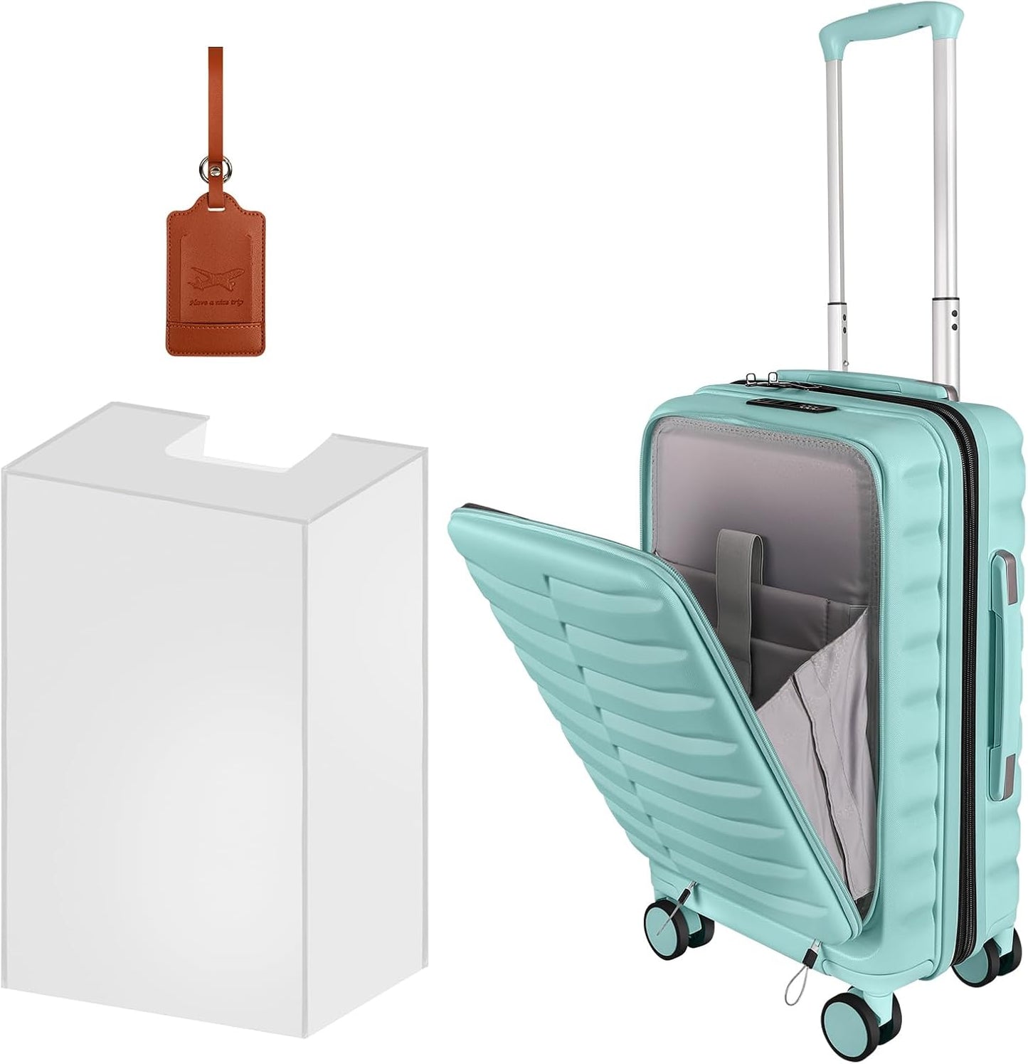 22×14×9 Airline Approved Carry On Luggage with Front Open Pocket Expandable, Spinner Wheels, ABS+PC Hardshell Small 20inch Suitcase with Protective Cover and Luggage Tag, Mint Green