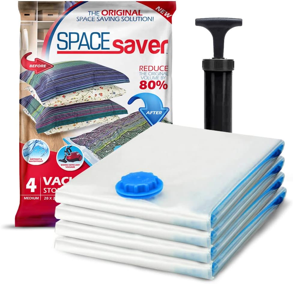Spacesaver 10 Pack Small Vacuum Storage Bags for Clothes - 24 x 16-Inch Vacuum Sealer Compression Bags with Hand Pump - Space Saver Storage Bags for Travel Essentials, Garments and Organization