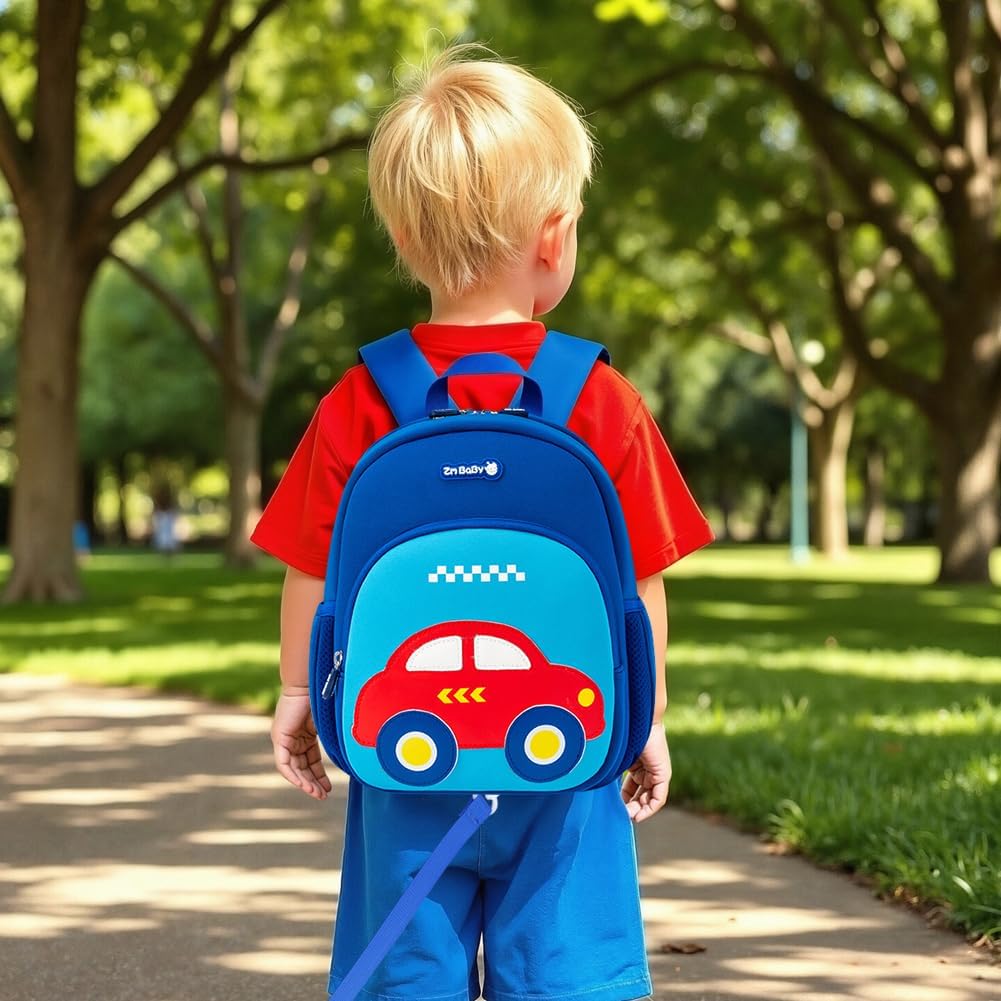 Padgene Toddler Harness Backpacks Safety Leash Kids Anti Lost Kindergarten Preschool Backpack Neoprene Lightweight Animal Schoolbag 3D Cartoon Car Mini Travel Bag for Boys Girls Ages 3-5