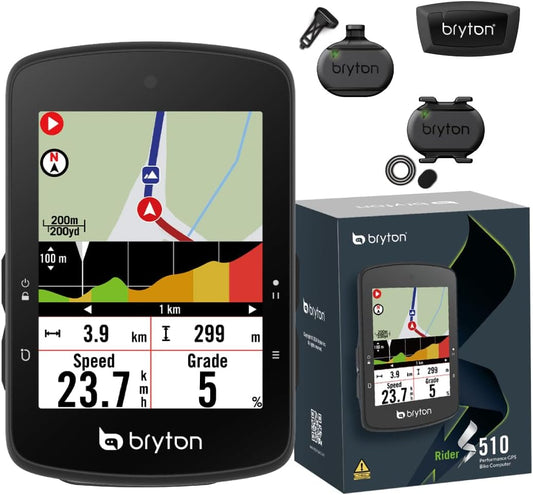 Bryton Rider S510 Sensor Bundle 2.8 Inch Color LCD Touchscreen GPS Bike/Cycling Computer, Offline USA Map, Compatible with Bike Radar, 30hrs Long Battery Life, Waterproof