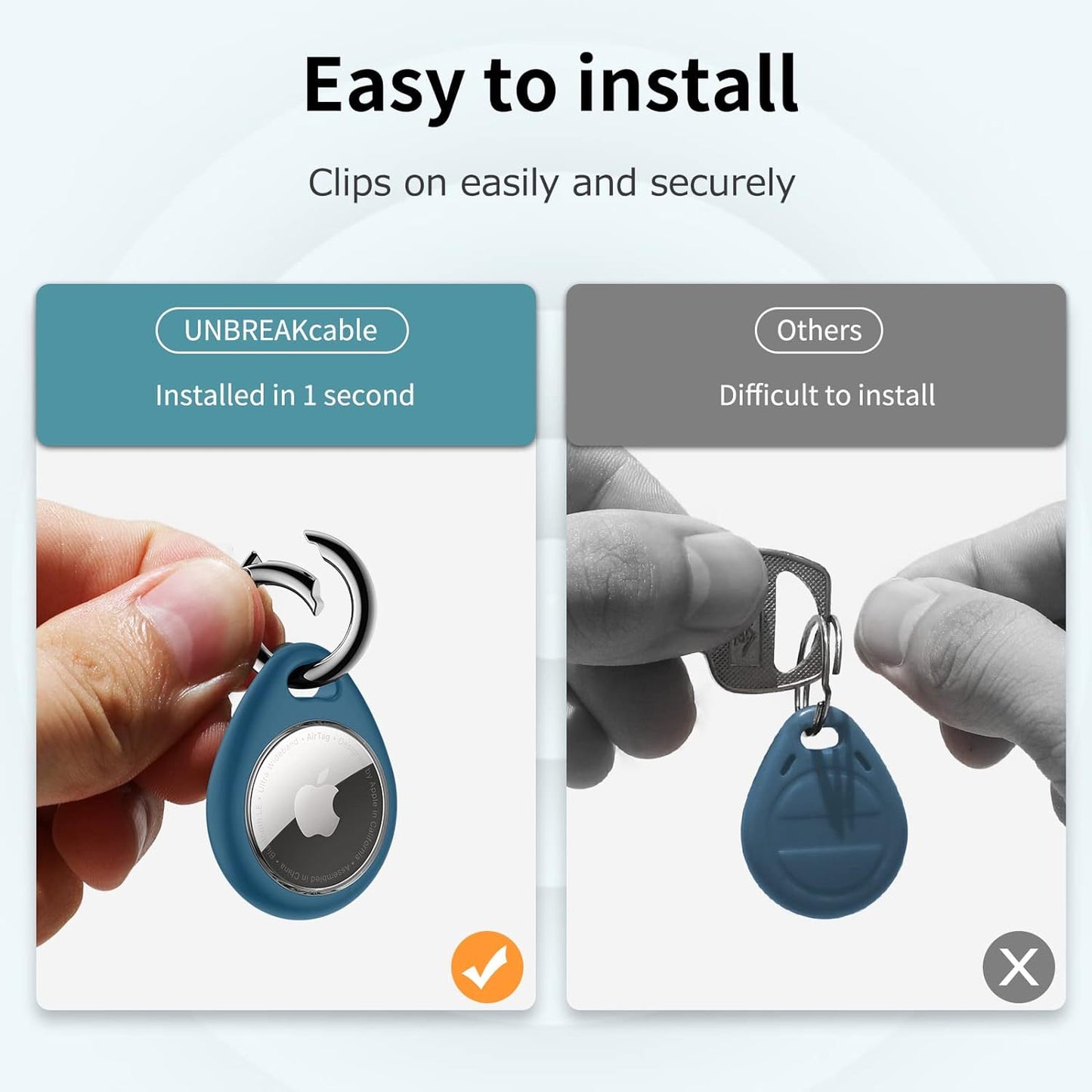 UNBREAKcable Holder for Apple AirTag - 4 Pack [Fit Tightly Design] [Easy to Install] [Hold Air Tag Securely] Waterproof TPU Shell Protective Case with All Metal Keychain Key Ring Clip (Brown&Blue)