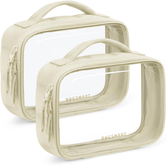 BAGSMART 2 Pack Clear Toiletry Bag, Puffy Edges TSA-Approved Travel Toiletry Bag, Large Opening with Handle, Cosmetic Organizer with Double Zipper for Women