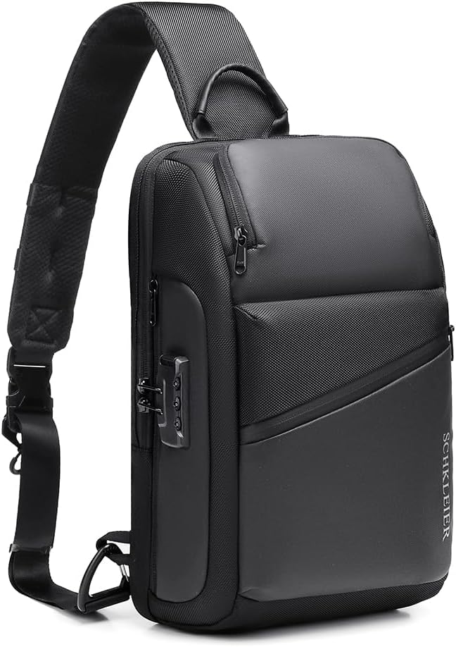 BASICPOWER Sling Bag for Men Women, Shoulder Crossbody Backpack with USB Port, Anti-theft Chest Bag for Business Travel Daily