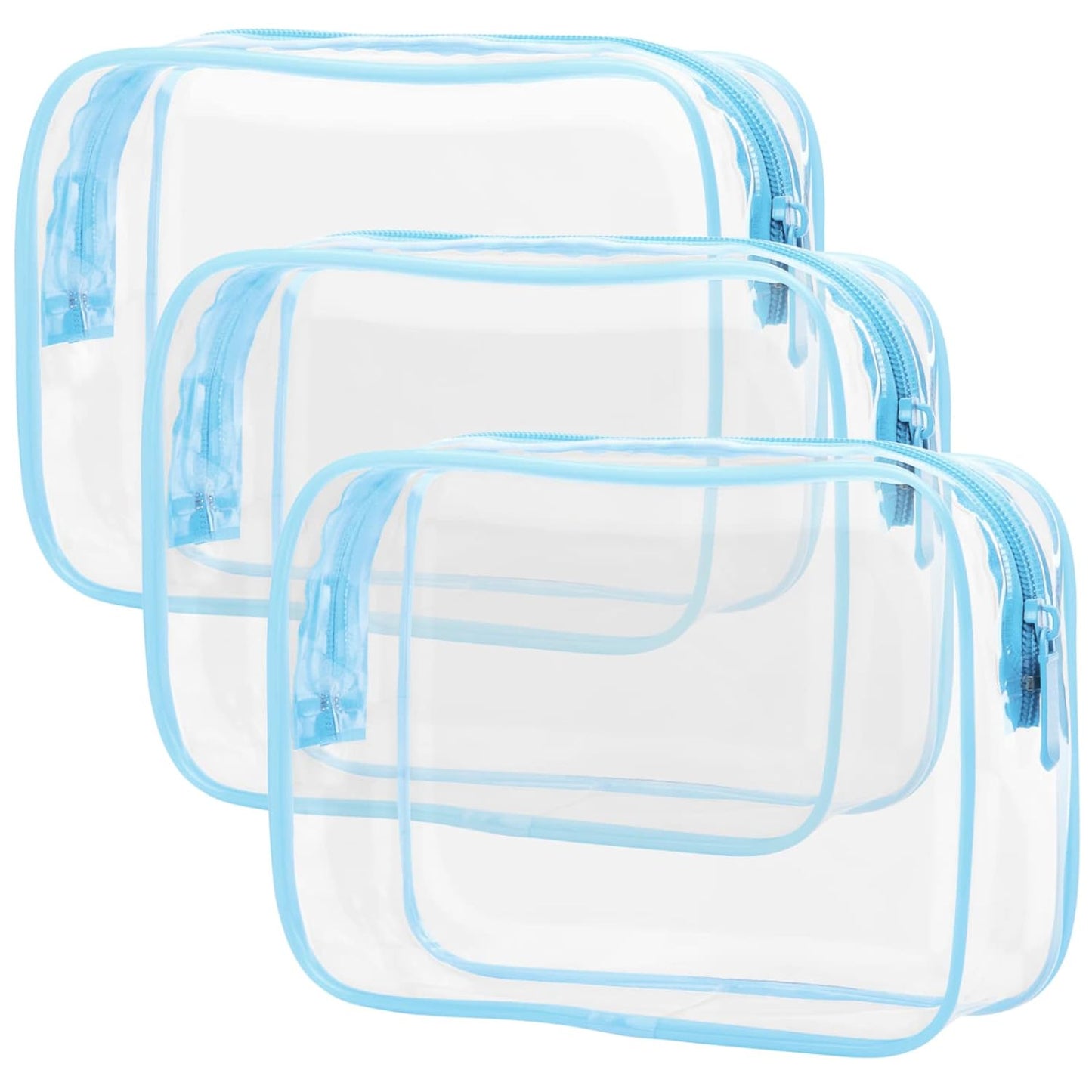 PACKISM 3 Pack TSA Approved Clear Toiletry Bags, Quart Size, Travel Makeup Cosmetic Bag for Women Men, Carry On Airport Airline Compliant, Light Blue