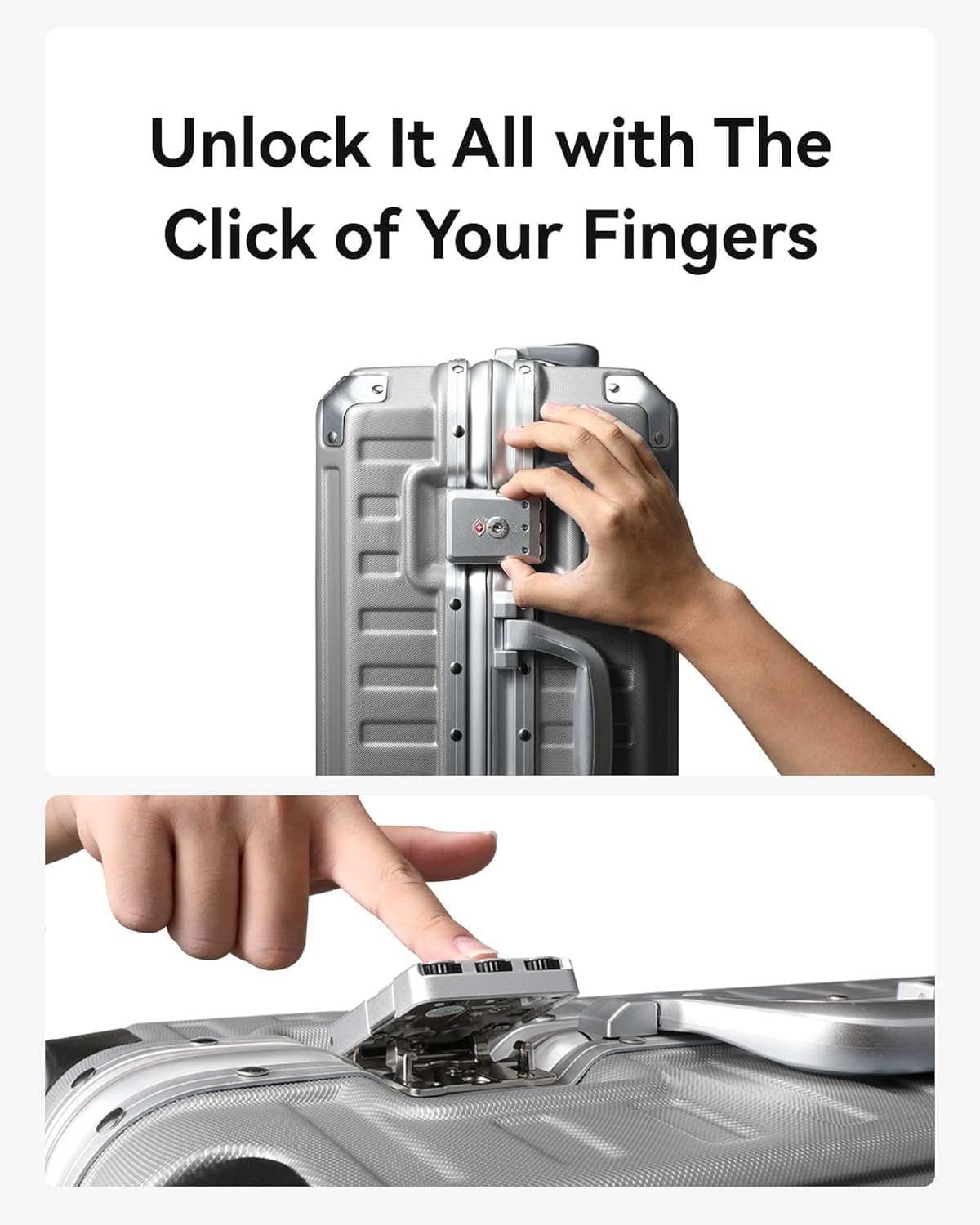 LUGGEX Checked Suitcase with Spinner Wheels, 28 Inch Aluminum Frame Zipperless Polycarbonate Hard Shell Suitcase, Silver