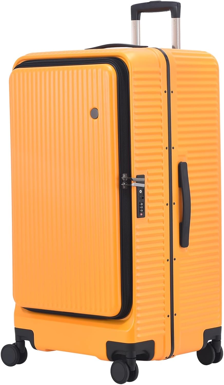 29 Inch 40 * 37 * 77cm, 113L, Aluminum Checked Luggage with Side Opening, 360° Universal Wheels, Lightweight Hardshell ABS+PC Suitcase with TSA Lock, Orange