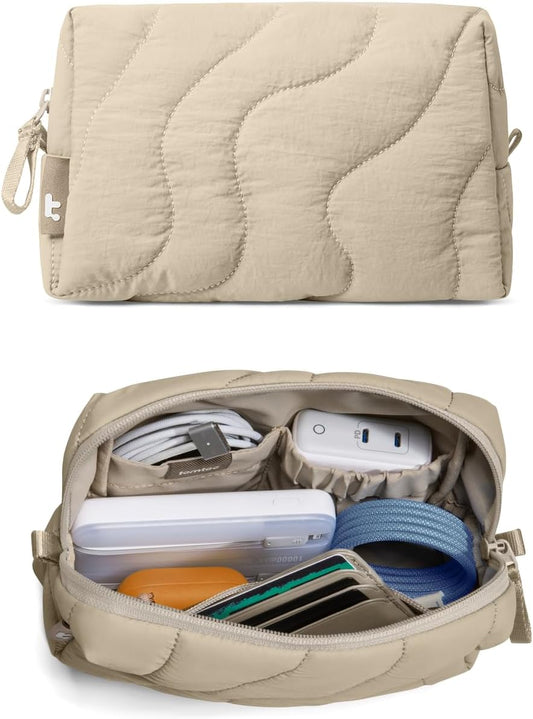 tomtoc Electronics Organizer Travel Case, Soft Puffy Organizer Bag Birthday Christmas Gifts Travel Essentials for Women Girls, Portable Accessory Tech Pouch Storage for Charger, Cord, Cable, Phone