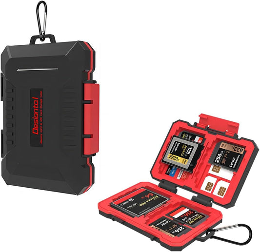 28 Slots Memory Card Case,for 4 SD and 12 TF Cards,Photography Accessories Water-Resistant Anti-Shock,CF or XQD/SD/TF/CFexpress/Nano SIM/Micro SIM Holder Organizer Storage, Black