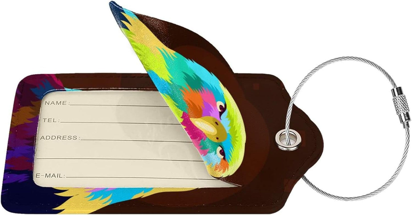 2-Pack Eagle Luggage Tags for Suitcases, Leather Bird Pattern Colorful Animal Baggage Tag with Loop, Cool Luggage Identifiers Name ID Card Cover Travel Bag Labels Set