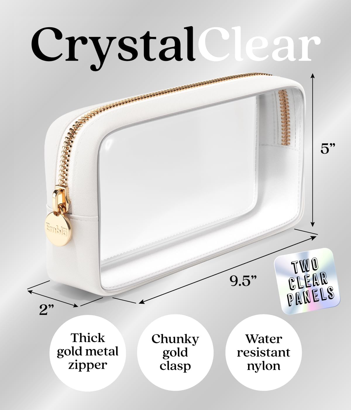 Clear Makeup Bag Zipper Pouch, Transparent Cosmetic Case Organizer, TSA Approved Travel Toiletry Case, Travel Accessories Essentials Makeup Tote for Women, Small Cute Make up Bag for Purse - White