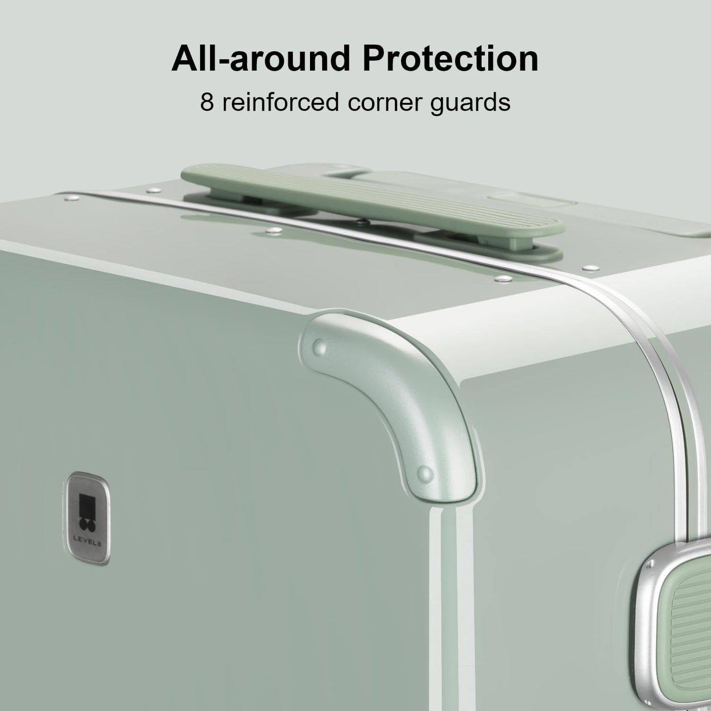 LEVEL8 Zipperless Carry On Luggage Airline Approved with Aluminum Frame, Cute Hardside Suitcase with Spinner Wheels, Metal Rolling Travel Case with Tsa Locks, 20 Inch, Light Green