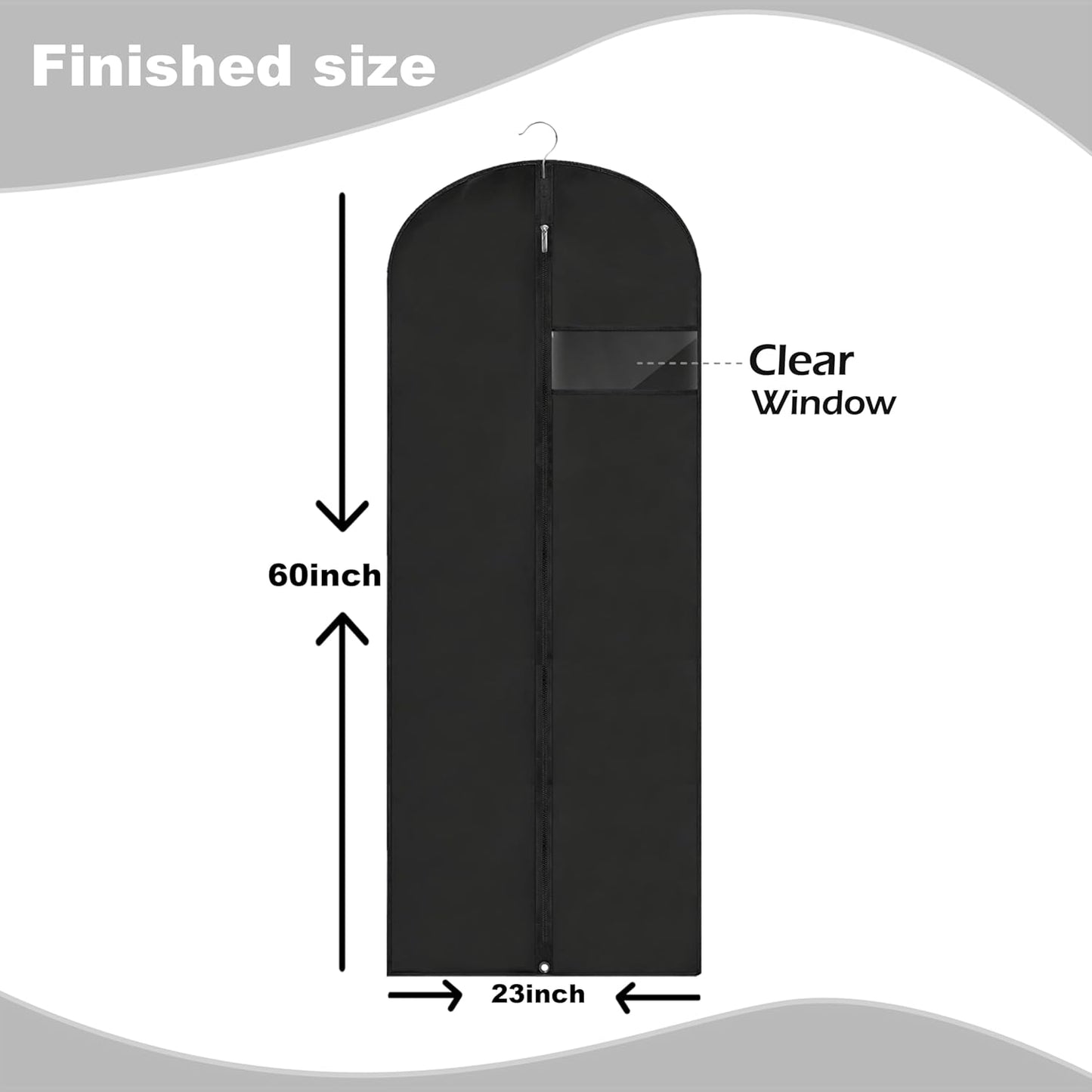 Dress Bags for Gowns Long, 60'' Garment Bags for Hanging Clothes, Suit Bag Cover for Storage and Travel (Black)