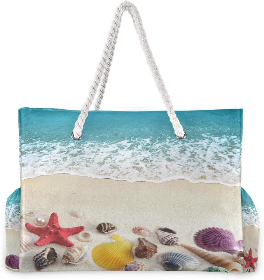 senya Large Beach Bags Totes Canvas Tote Shoulder Bag Soft Wave Water Resistant Bags for Gym Travel Daily Ocean