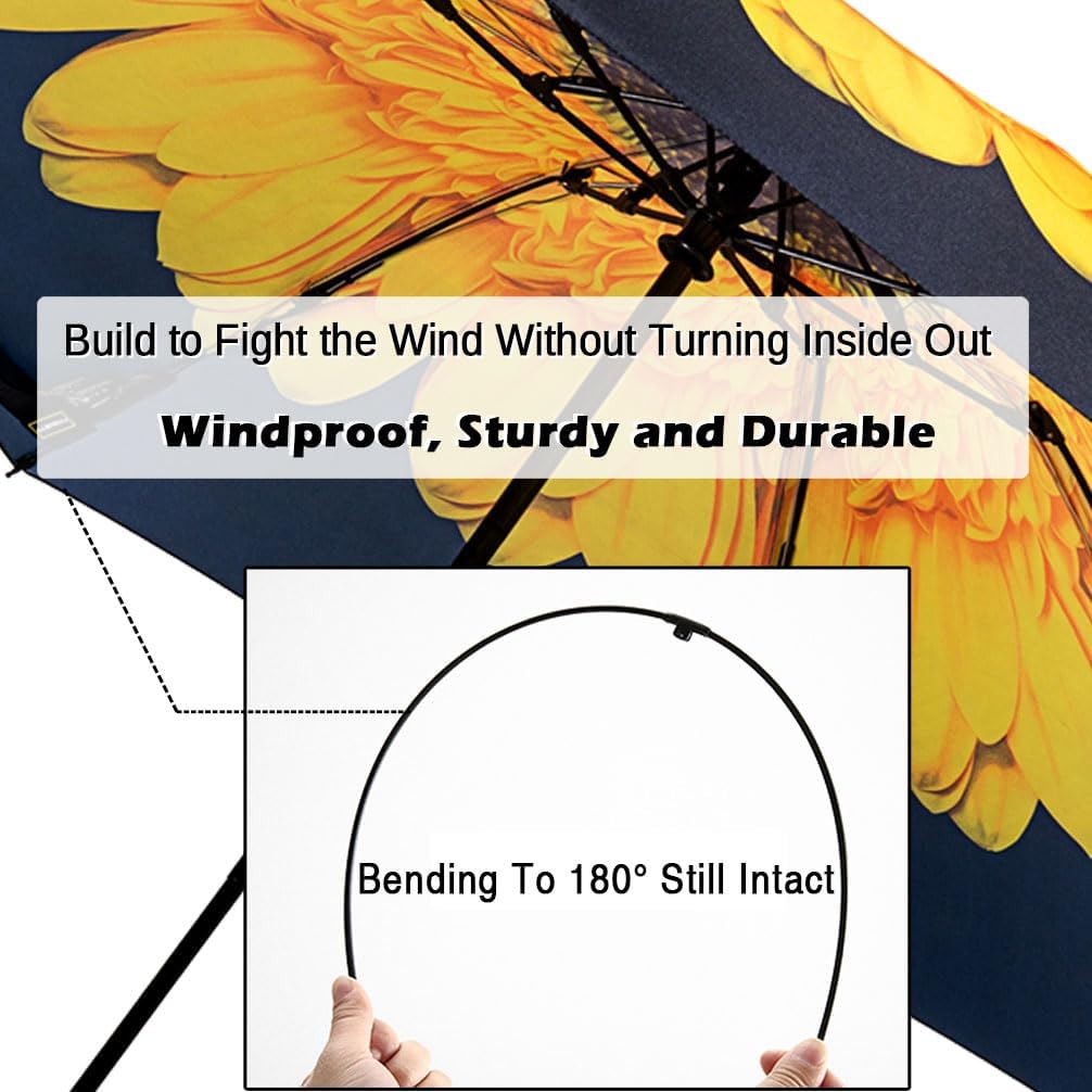 LANBRELLA Compact Reverse Folding Umbrella Auto Windproof Travel Umbrella