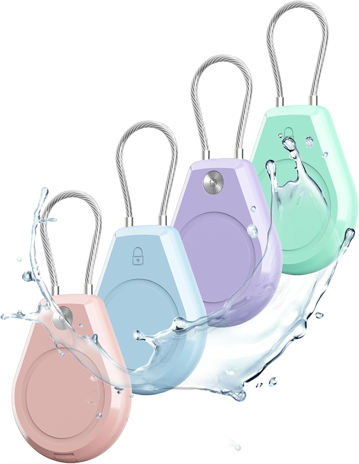 4 Pack Waterproof Secure Holder for AirTag Accessories, Anti-Theft Track Case with Steel Cable, Ultra Durable Scratch-Resistant Cover -Compatible with Apple AirTag for Keychain,Car,Bike,Luggage, Pet