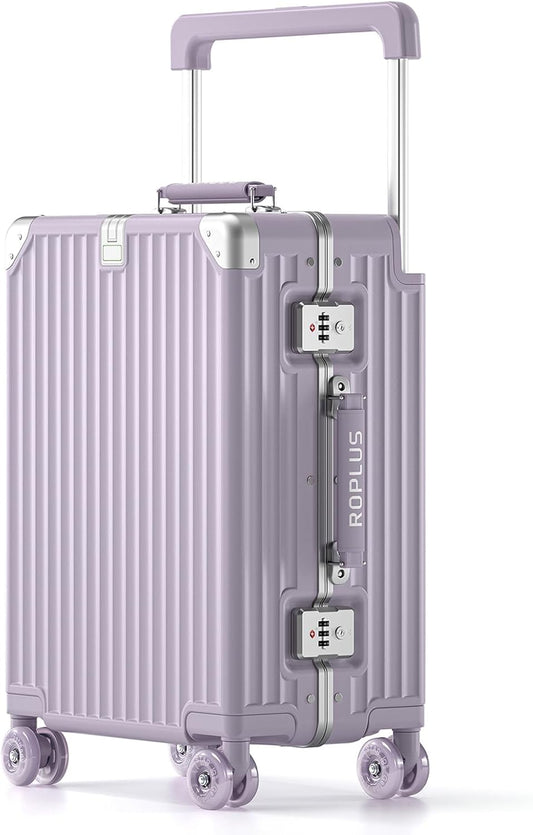 Aluminium Frame Checked-Luggage with Smooth Jelly Wheels, Hardside Zipperless Rolling Suitcase with TSA Lock (Purple, 21-Inch)