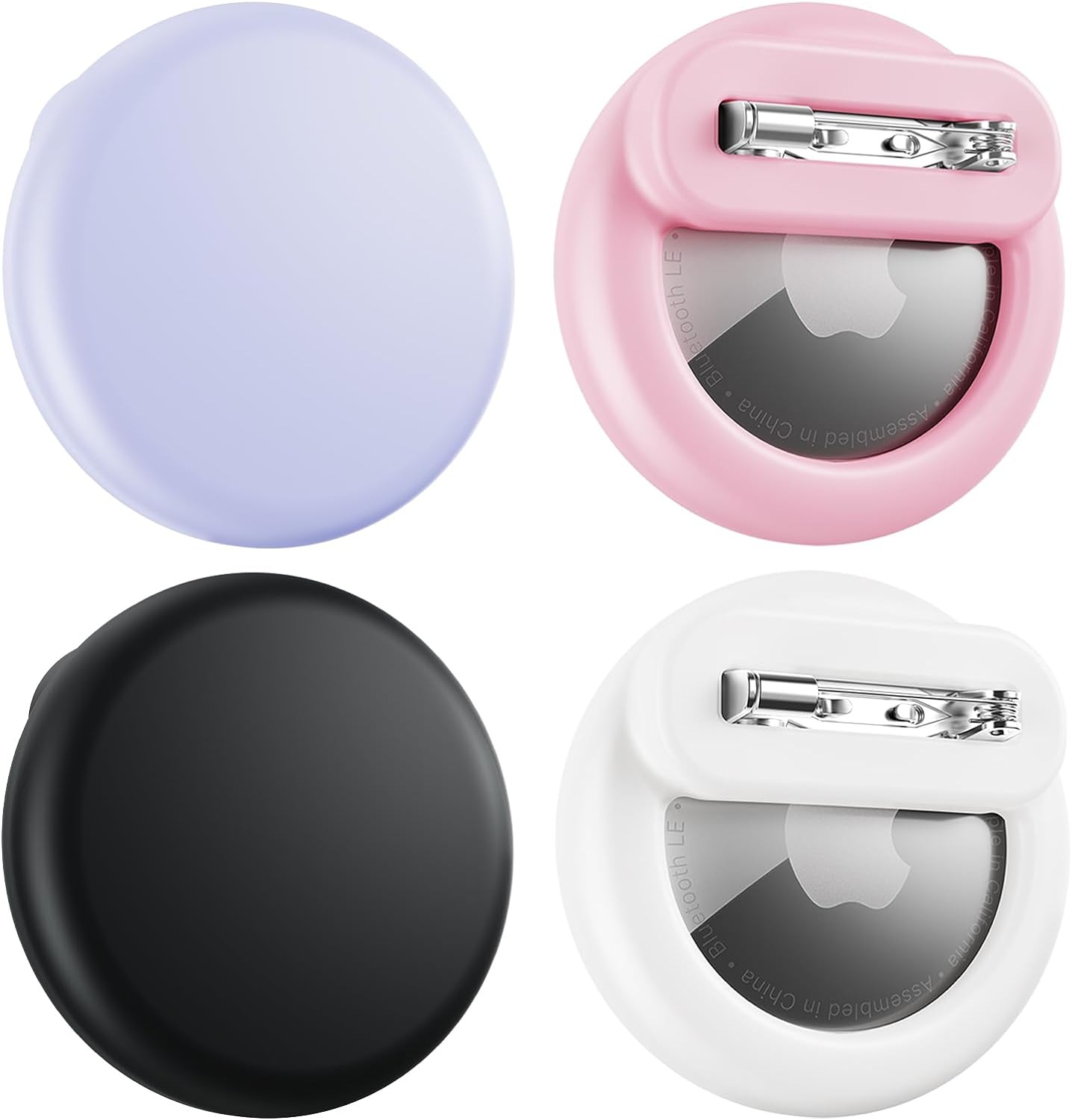 Compatible for Air Tags-4 Pack Apple Kids Hidden, Airtag Holder for Kid, AirTag Hidden Kids Holder with Invisible Pin, Anti Lost, for Children, Elderly, Luggage, Clothing (Black White Pink Purple)