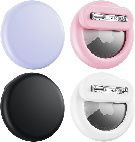 Compatible for Air Tags-4 Pack Apple Kids Hidden, Airtag Holder for Kid, AirTag Hidden Kids Holder with Invisible Pin, Anti Lost, for Children, Elderly, Luggage, Clothing (Black White Pink Purple)