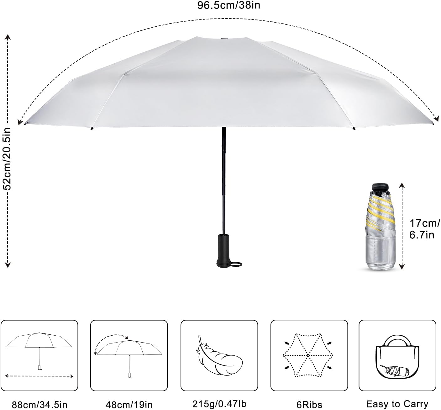 Mini Travel Umbrella - UPF 50+ Sun Protection Compact Manual Open Small Sun Umbrella