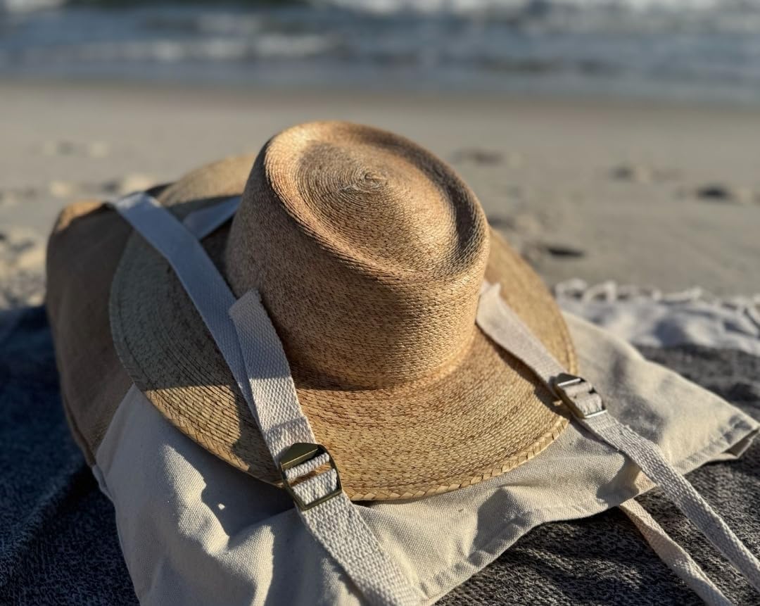 Large Beach Tote Bag with Hat Holder Straps, Womens large beach bag- Vation beach Tote