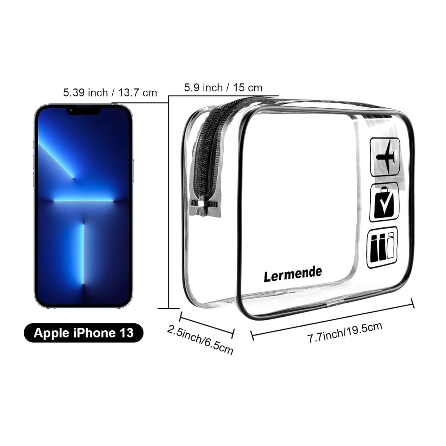 Lermende 2pcs Clear Toiletry Bag TSA Approved Travel Bag,Carry On for Travel,Airport Airline Accessories Compliant Bag,Quart Sized Makeup Cosmetic bag Women Men (Black, 3 Pack)