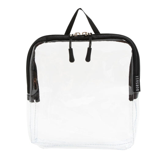 BORSALI TSA Approved Toiletry Bag - Clear Quart Size for 3-1-1 Carry On Travel - Makeup Organizer Cosmetic Pouch with Zipper - Travel Accessories - Black With Handle